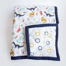Yellow Doodle-Dino Friend - Reversible Comfort Quilt