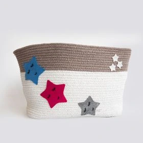 Yellow Doodle-Twinkly Stars- Cotton Rope Basket (Large)