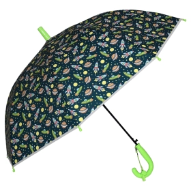 KARBD Kids Umbrella Auto Open with Whistle - Outer Space Design, Green Colour