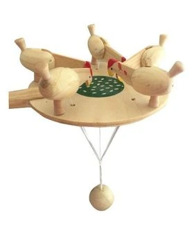Desi Karigar Folk Art Wooden Pecking Hen and Rooster Paddle Game Toy