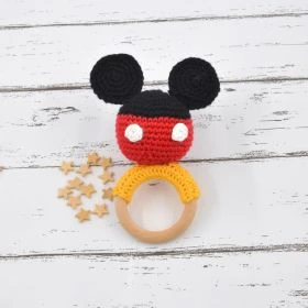 Love Crochet Art-Mickey Rattle Cum Soft Toys - Multicolor