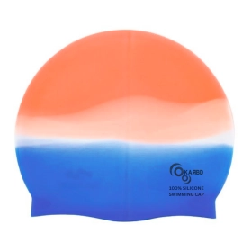KARBD Silicone Universal Size Swimming Cap - Multicolor Orange White Blue