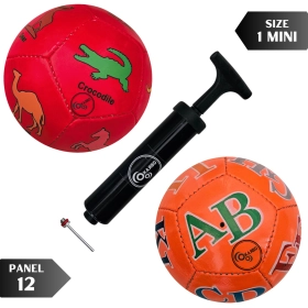 KARBD PVC Football with Pump & Pin - Size 1, 12 Panel, Orange Alphabets & Red Animals Learning