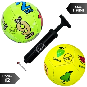 KARBD PVC Football with Pump & Pin - Size 1, 12 Panel, Green Numbers & Lemon Fruits Learning