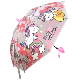 KARBD Translucent Unicorn Auto Open Kids Umbrella with Whistle - Light Pink Colour