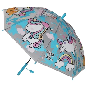 KARBD Translucent Unicorn Auto Open Kids Umbrella with Whistle - Light Blue Colour