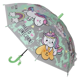 KARBD Translucent Unicorn Auto Open Kids Umbrella with Whistle - Light Green Colour