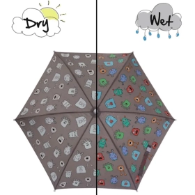 KARBD Colour Changing Auto Open Magic Umbrella - Grey Colour, Cartoon Monster Design