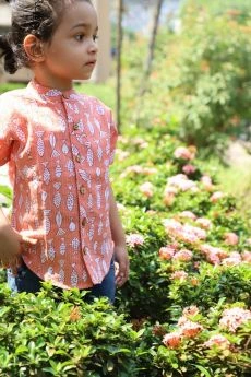 Myra Miracles-Shirt - Cotton Peach Kantha Print 