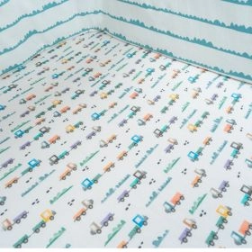 TINY SNOOZE-Organic Fitted Cot Sheet- Trucks