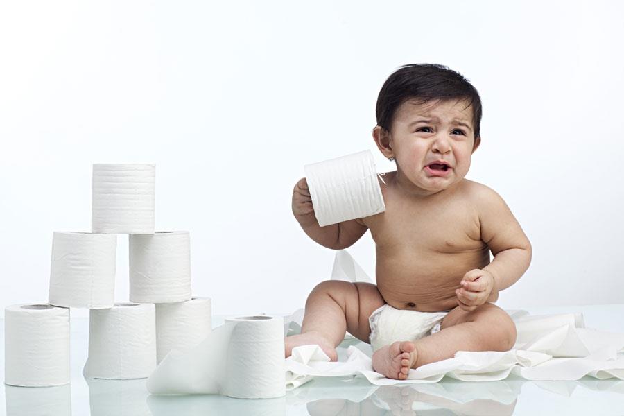 Crying baby with Paper roll