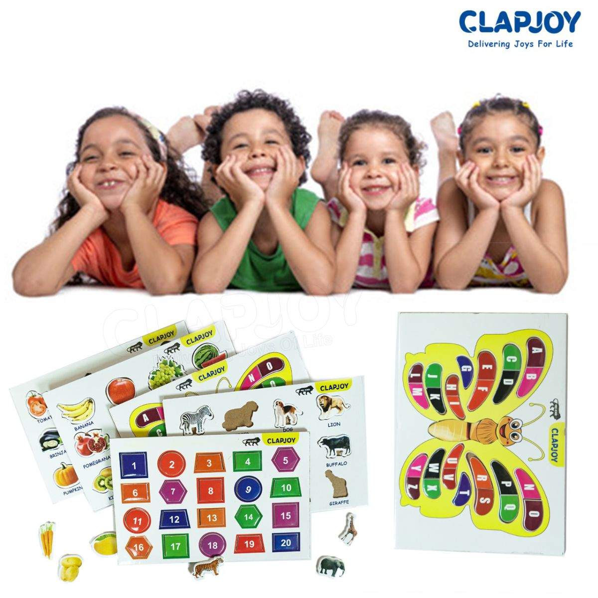3D Wooden Educational Trays | Multicolor | Set of 5 Includes Fruits, Vegetables , Alphabets , Numbers and Shape , Animals