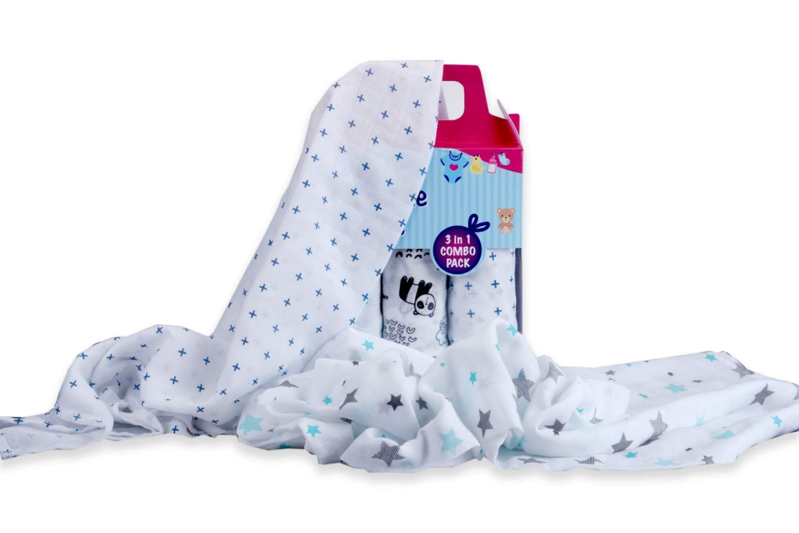 LazyToddler Cotton Organic Muslin Baby Swaddles Set of 3 (Blue)