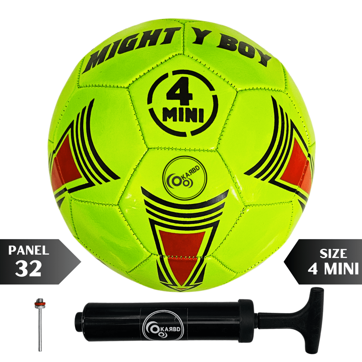 Football with Pump & Pin - Size 4 Mini, 32 Panel PVC, Mighty Boy Green