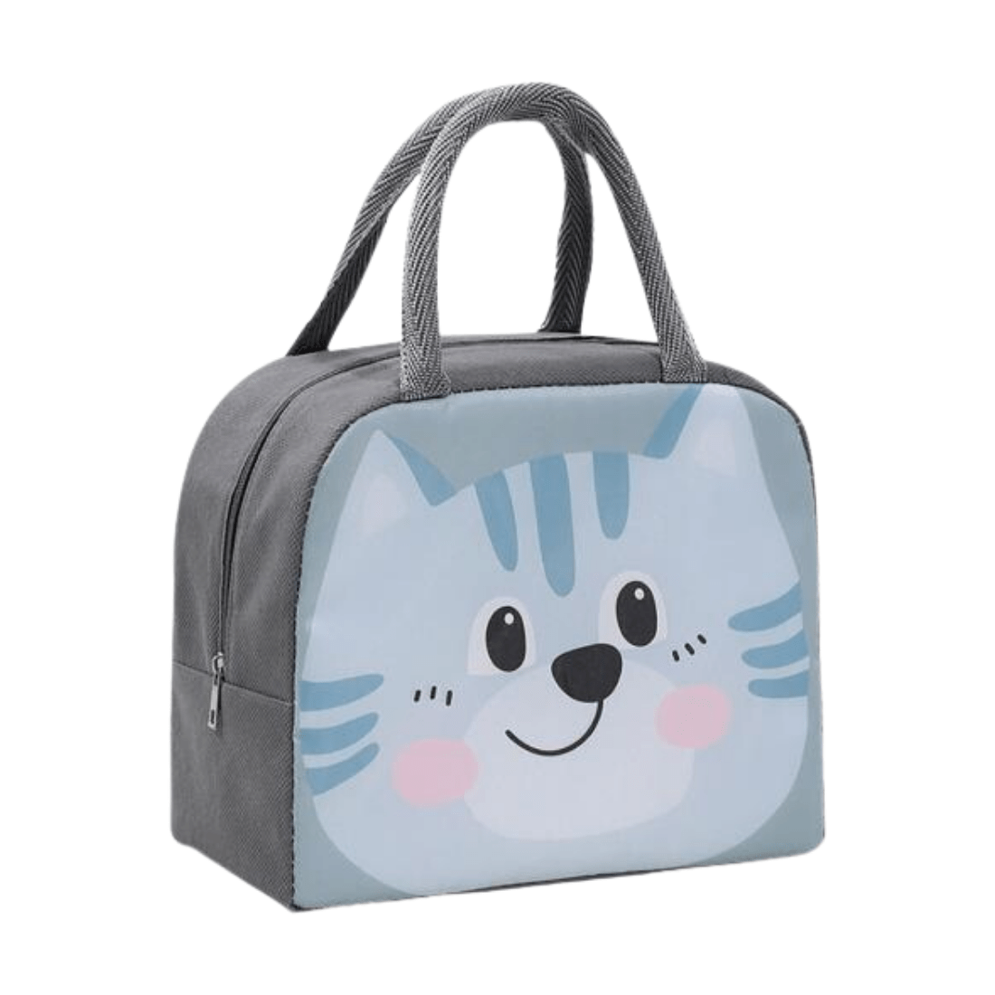 Insulated Lunch Box Bag with Aluminium Foil Insulation - Grey Colour, Blue Cat Design