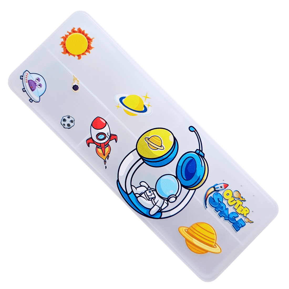 Translucent Double Sided Plastic Geometry Pencil Box - Space Headphone Design