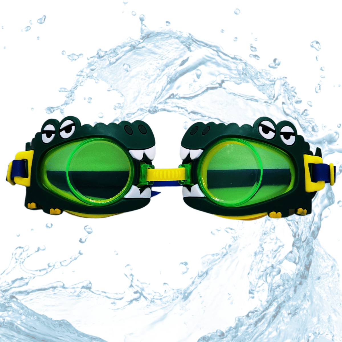 Swimming Goggles Universal Size Cartoon Design Anti Fog No Leak Eyes Safety Glasses for Children Kids Boys Girls 3 to 12 Years Age - Dark Green Colour, Crocodile Design