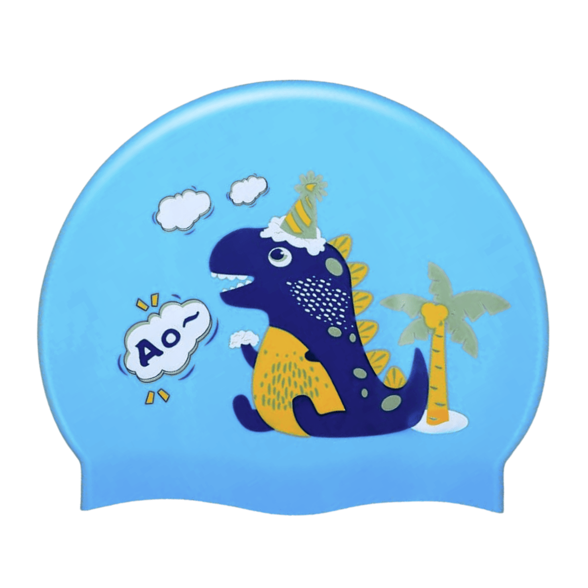 Cartoon Design Super Soft Silicone Swimming Cap for Kids - Blue Dinosaur