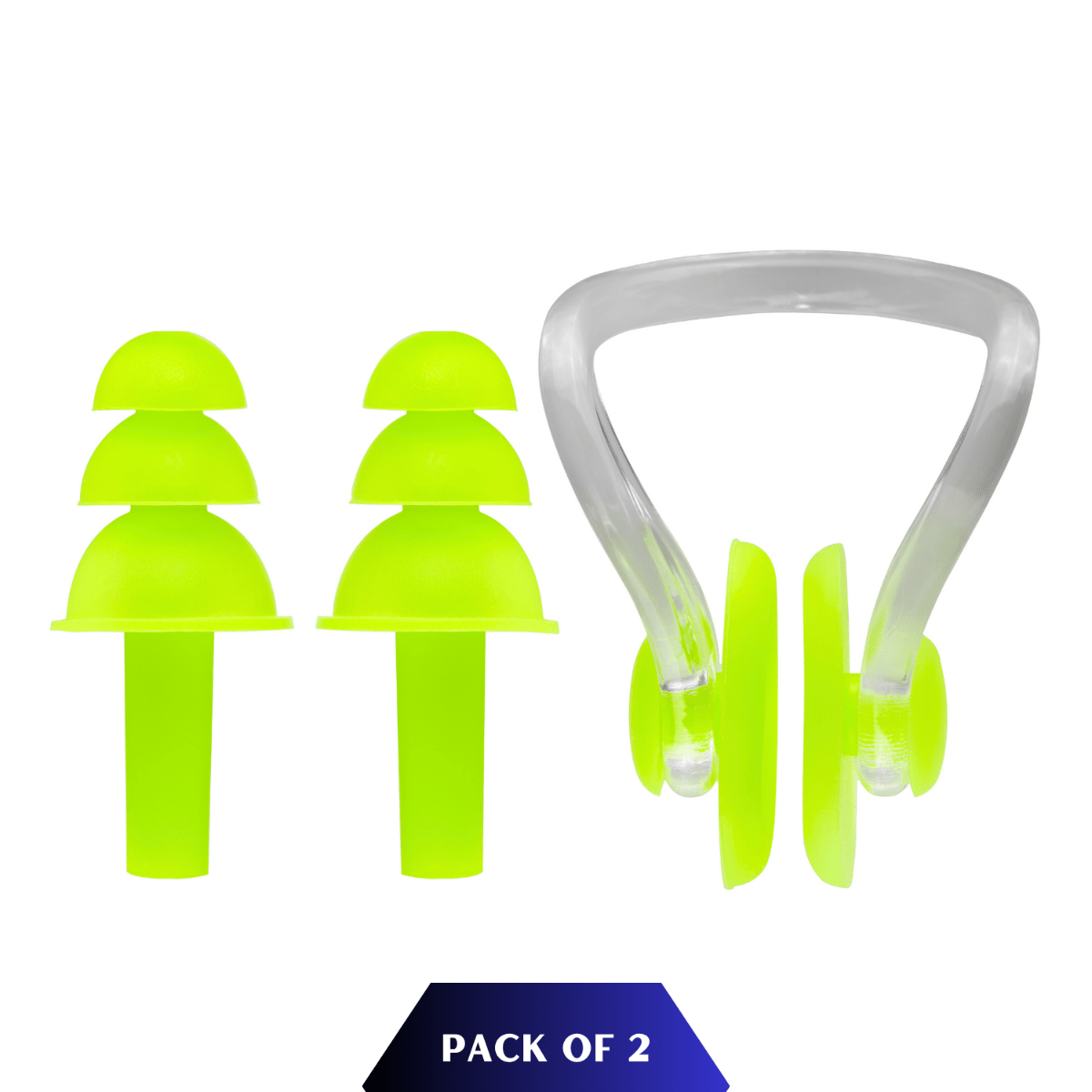Nose Clip and Ear Plugs for Swimming Water Protection Earbuds Nose Plug - 2 Sets, Neon Green