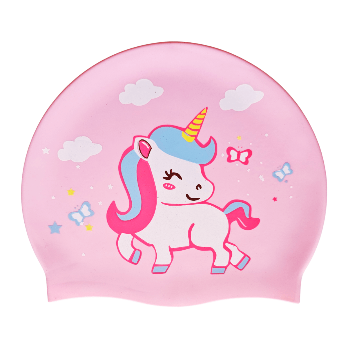 Cartoon Design Super Soft Silicone Swimming Cap for Kids - Pink Standing Unicorn