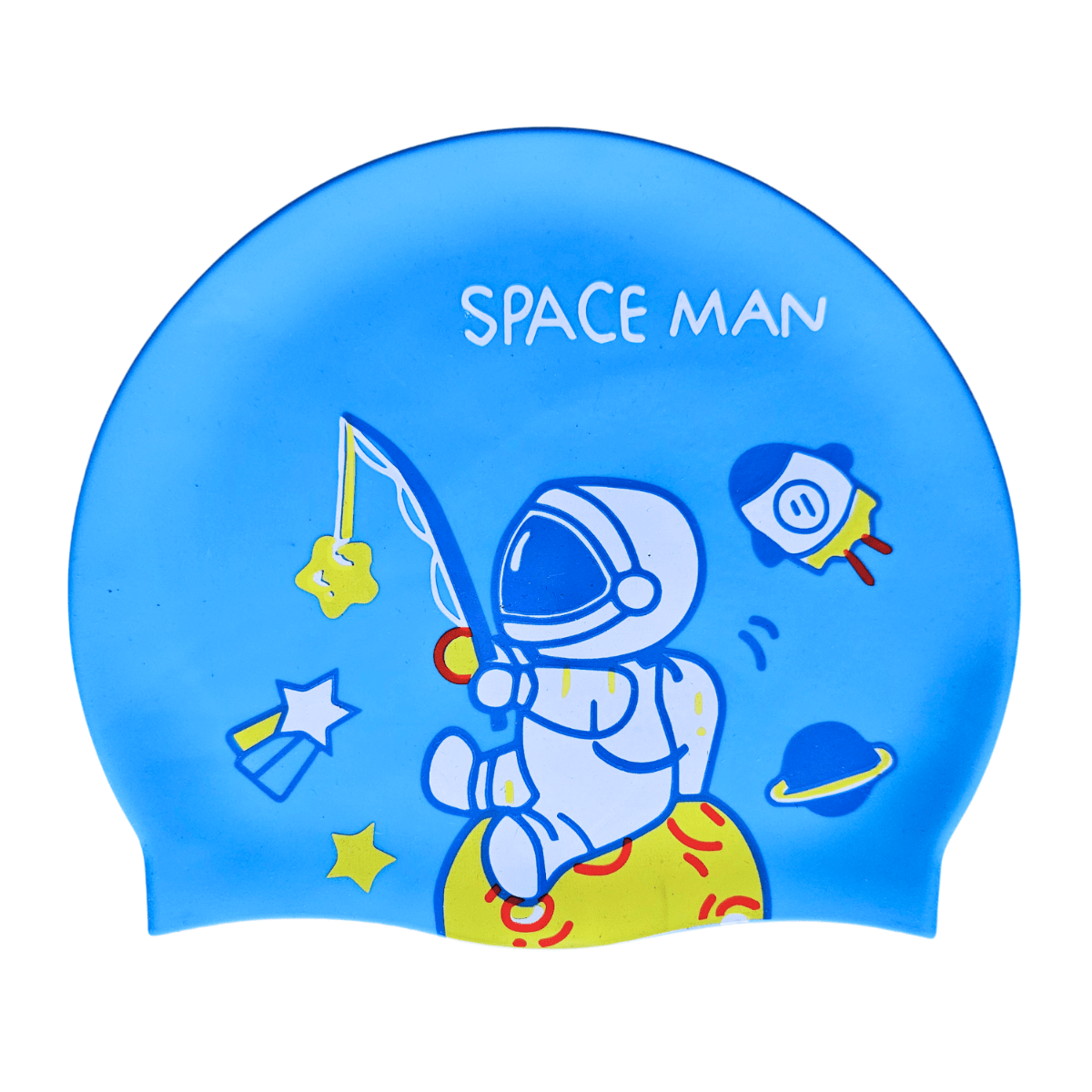 Cartoon Design Super Soft Silicone Swimming Cap for Kids - Blue Space Man