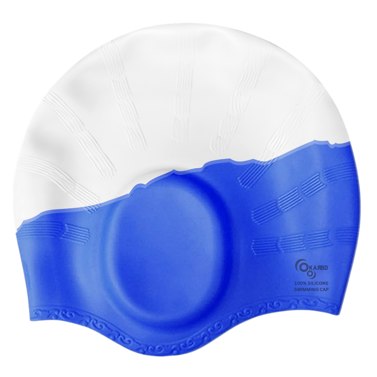 Ear Cover Hair Protection Silicone Swimming Cap Universal Size - Multicolor White Blue