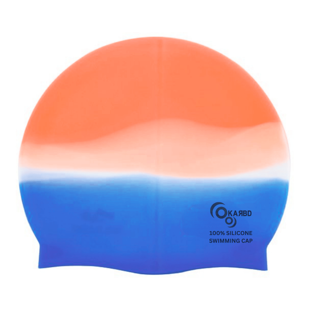 Silicone Universal Size Swimming Cap - Multicolor Orange White Blue