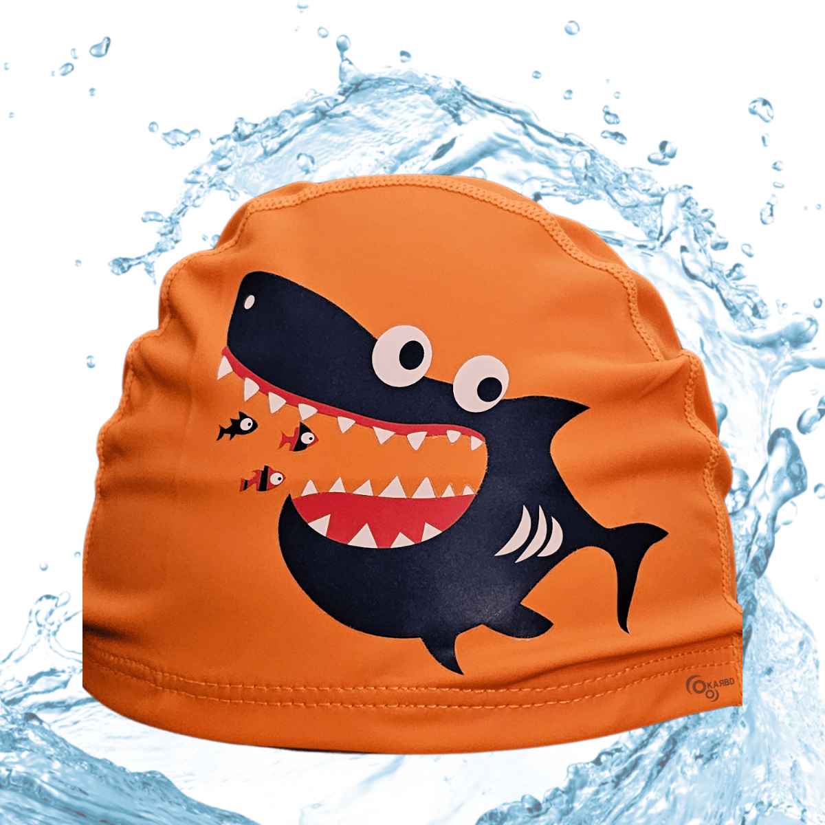 Cartoon Design Super Soft PU Swimming Cap for Kids -  Open Jaw Orange Fish