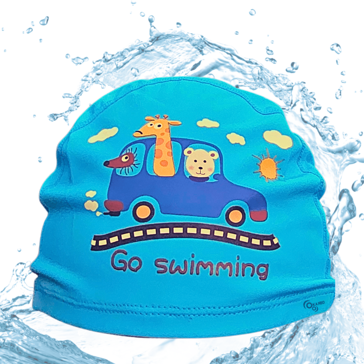 Cartoon Design Super Soft PU Swimming Cap for Kids - Light Blue Car Cartoon