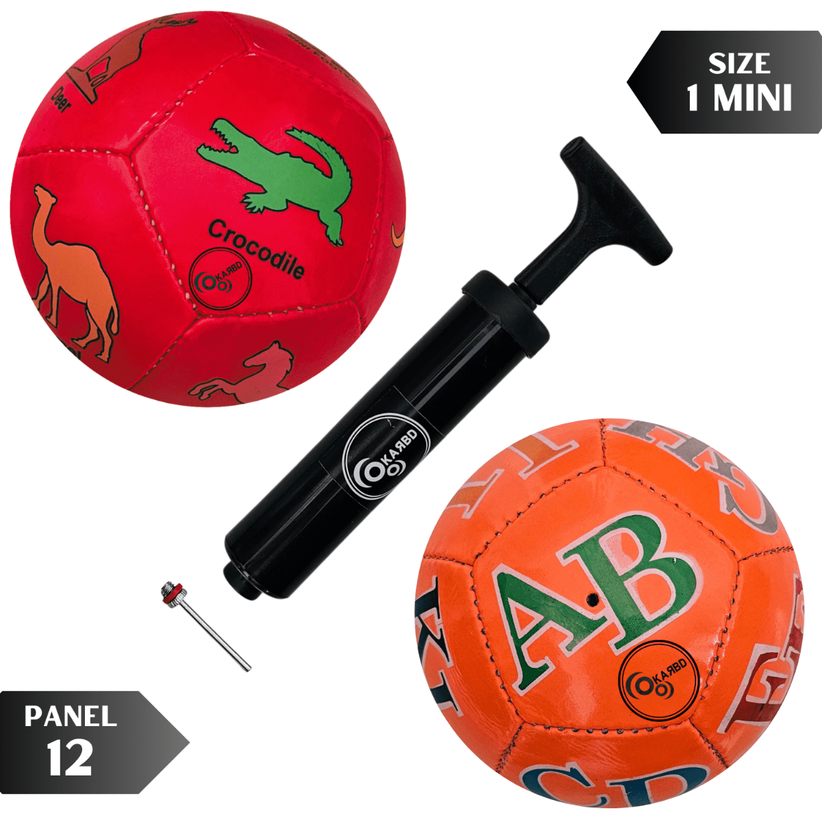 PVC Football with Pump & Pin - Size 1, 12 Panel, Orange Alphabets & Lemon Fruits Learning