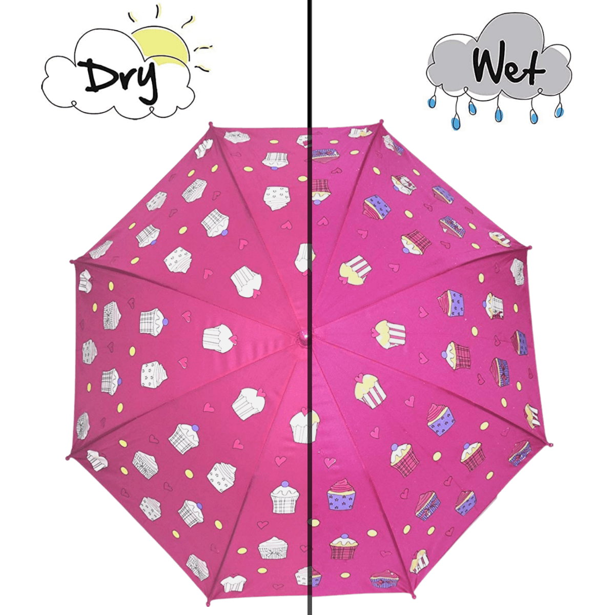 Colour Changing Auto Open Magic Umbrella - Dark Pink Colour, Cup Cake Design