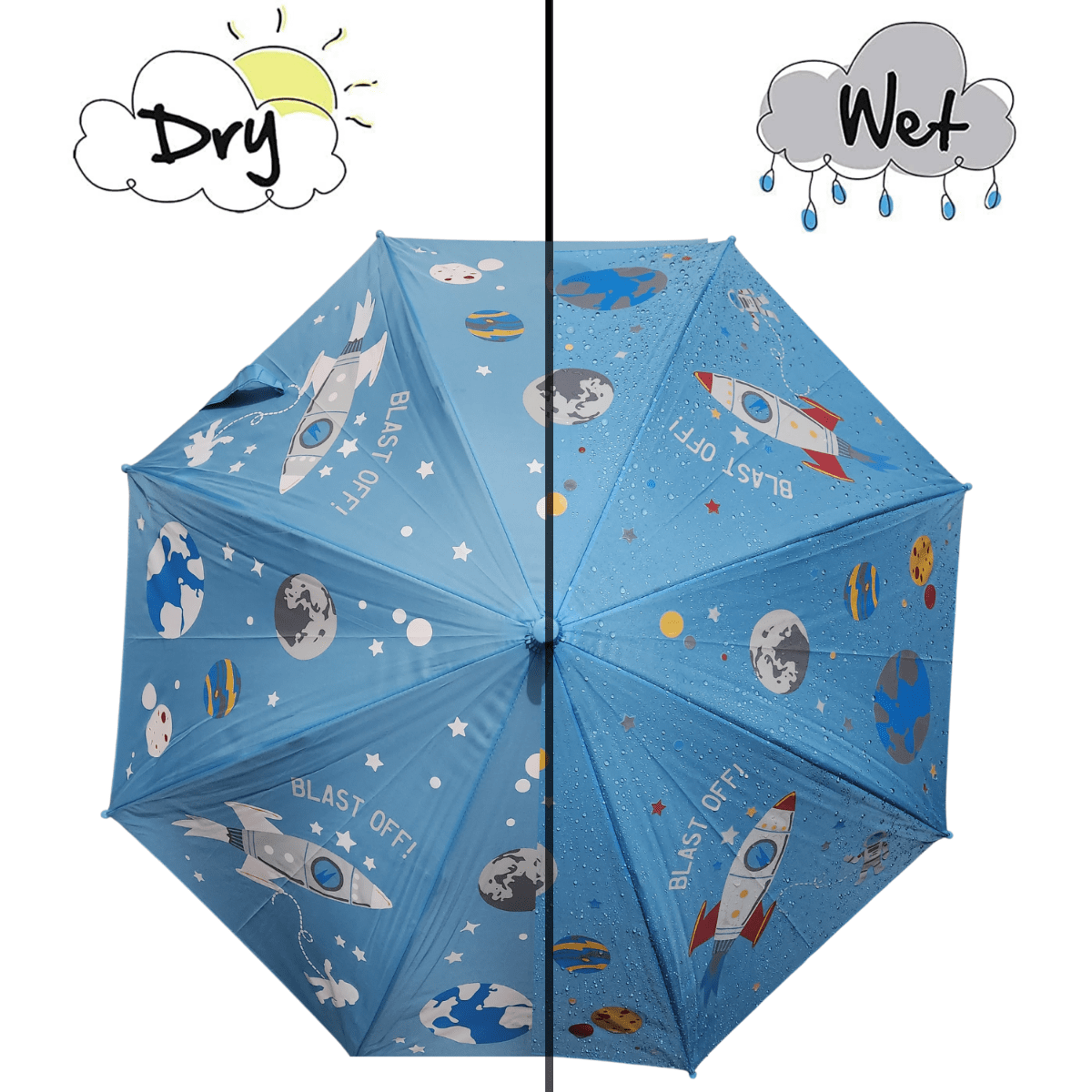 Colour Changing Auto Open Magic Umbrella - Light Blue Colour, Space Design