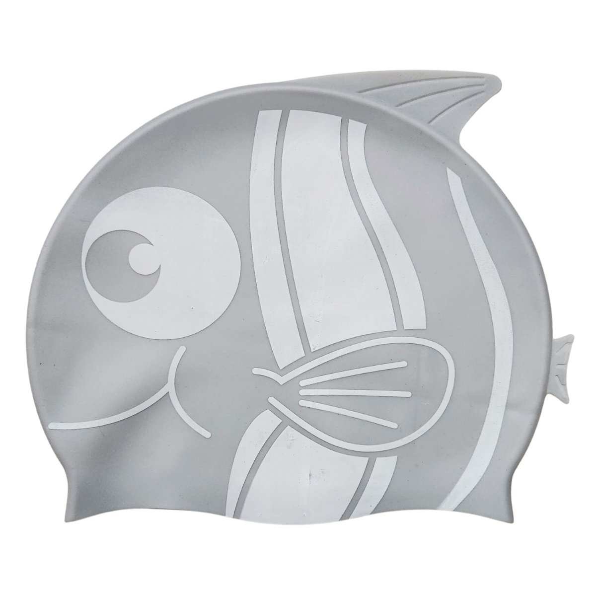 Fish Design Silicone Swimming Cap for Kids - Silver White