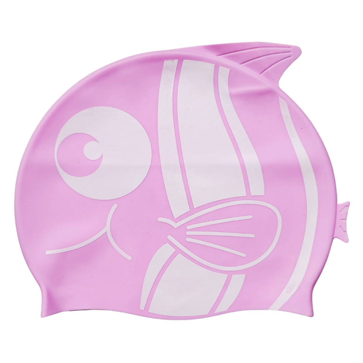 Fish Design Silicone Swimming Cap for Kids - Light Pink White