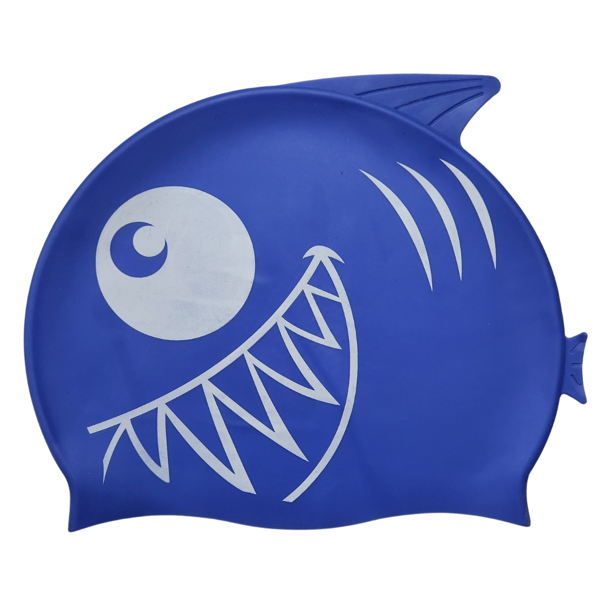Fish Design Silicone Swimming Cap for Kids - Open Jaw Dark Blue White