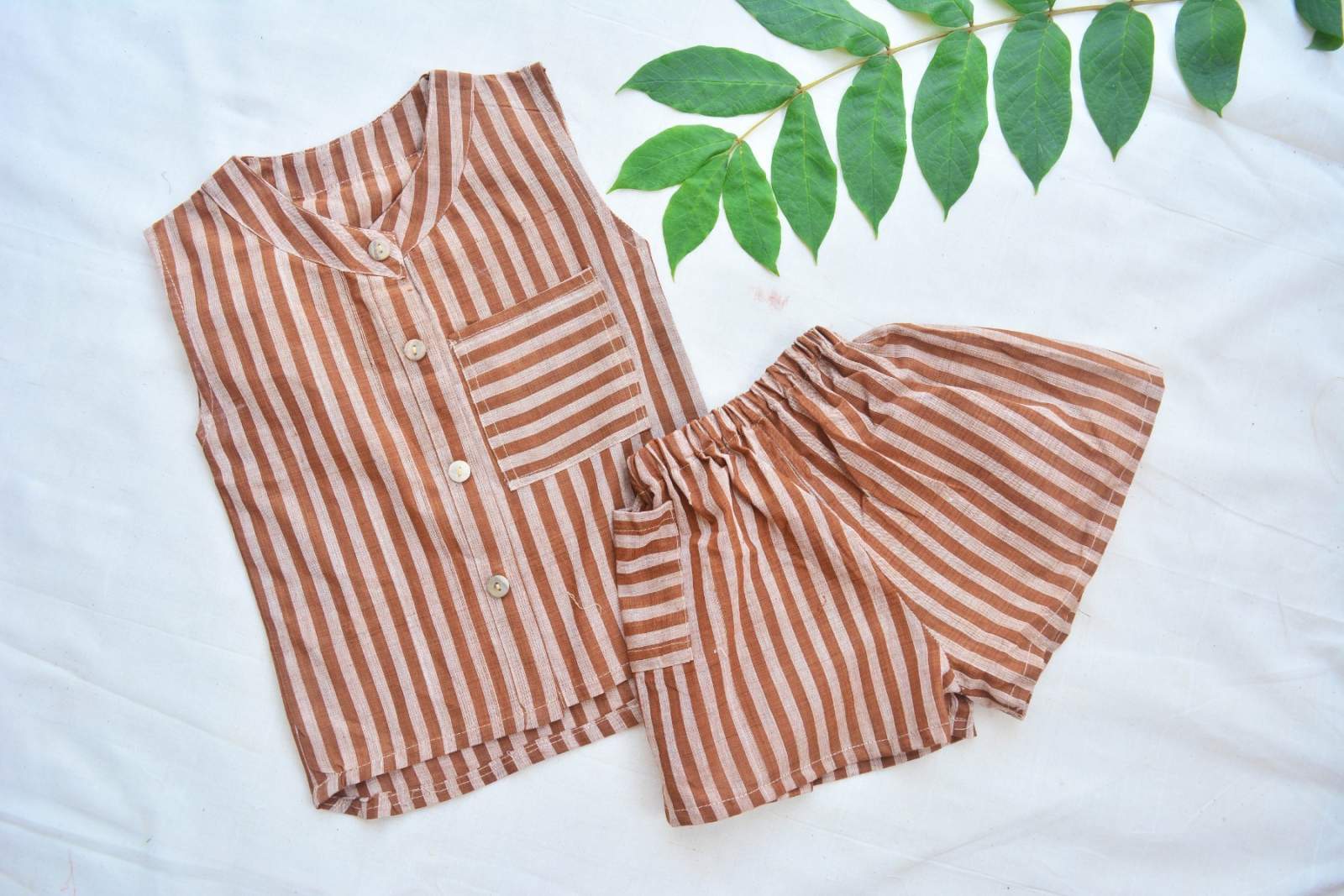 Natural Dyed Collar Shirt and Shorts Set