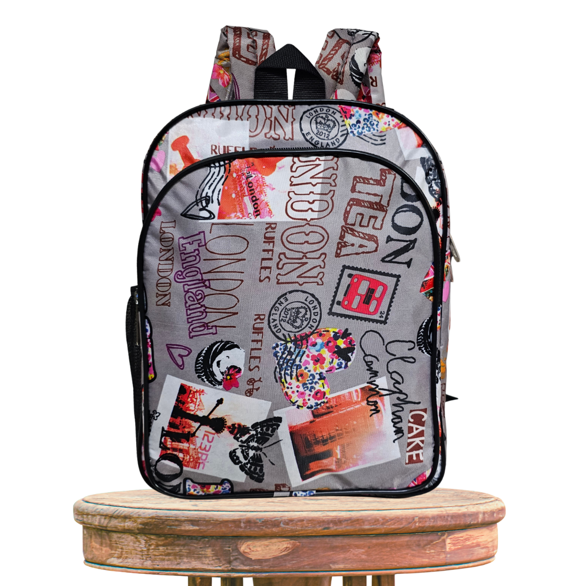 School Bag Backpack for Kids London Design Multicolour - Height 14 Inches