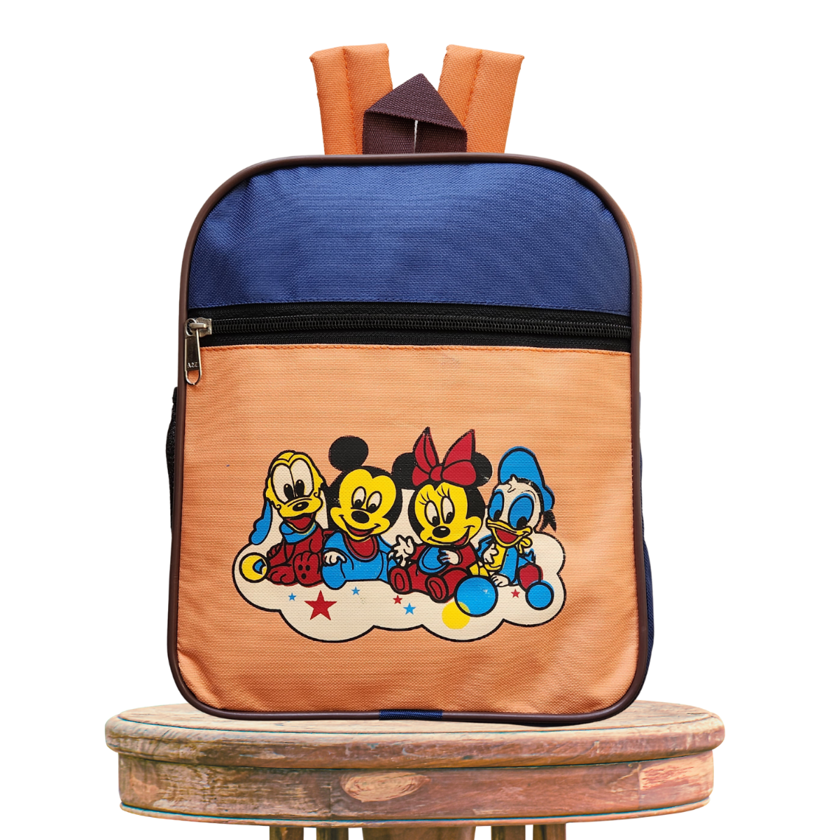 School Bag Backpack for Kids Mickey Mouse Cartoon Design Orange Blue - Height 12 Inches