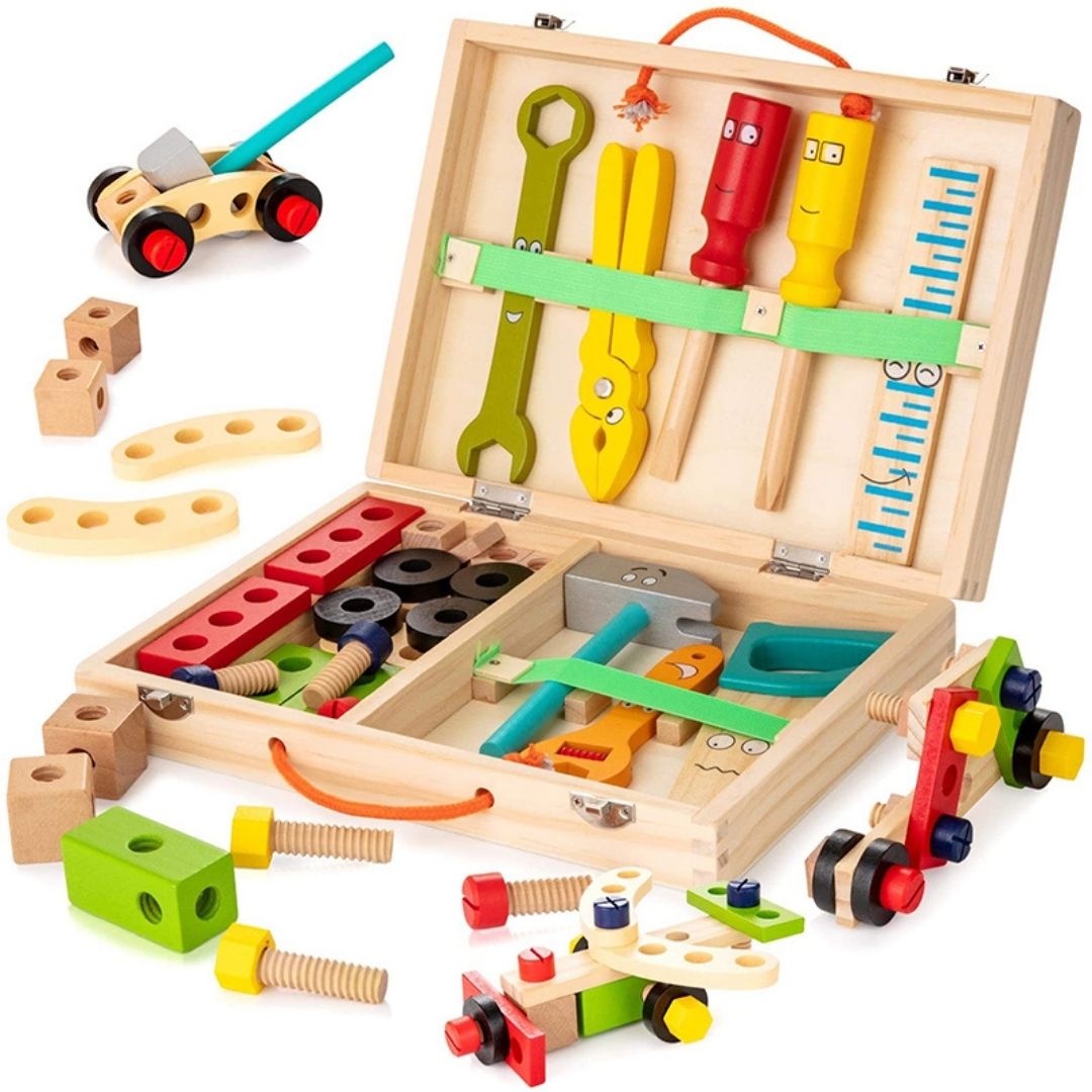 36-Piece Wooden Tool Kit Set with Tool Box