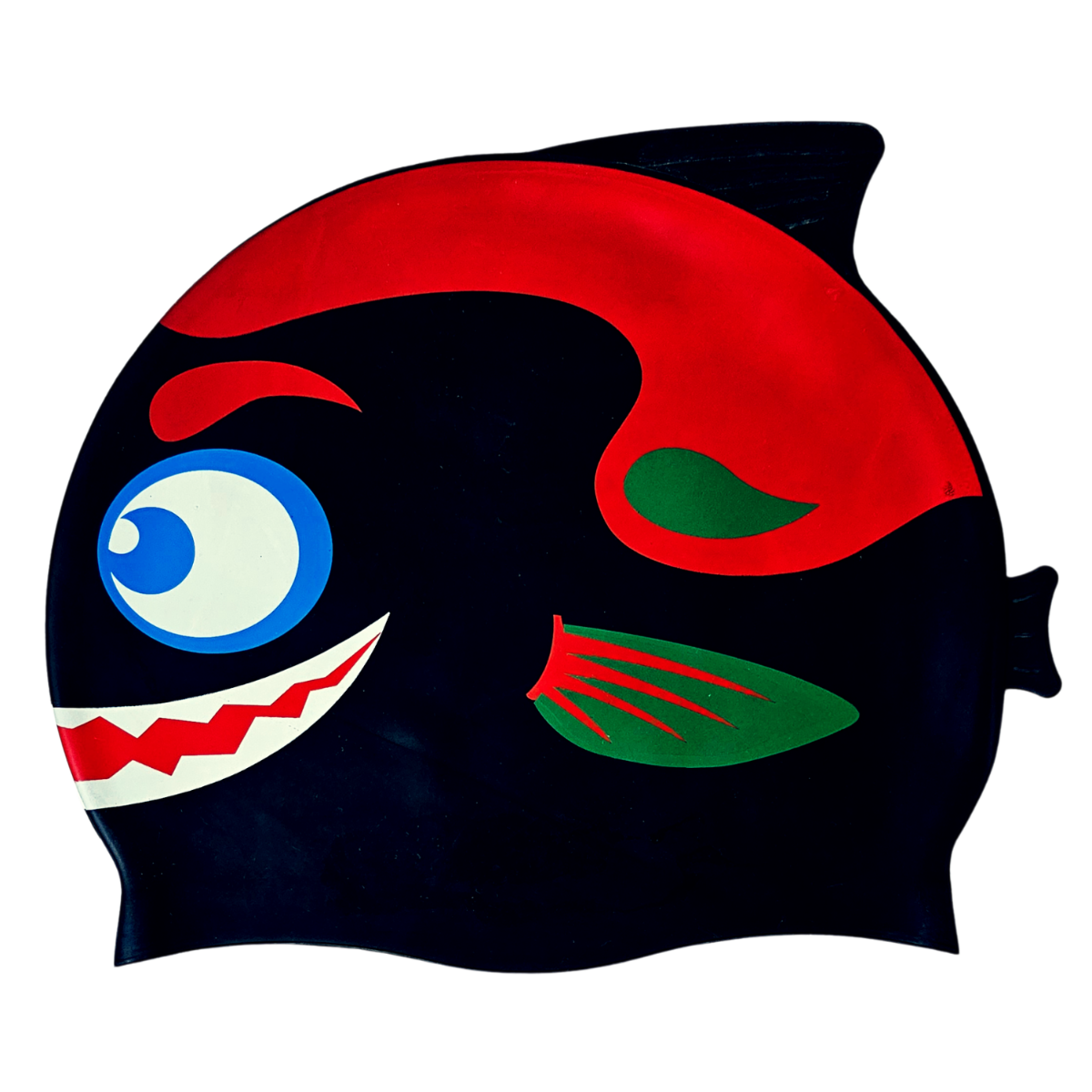 Fish Design Silicone Swimming Cap for Kids - Black Mix