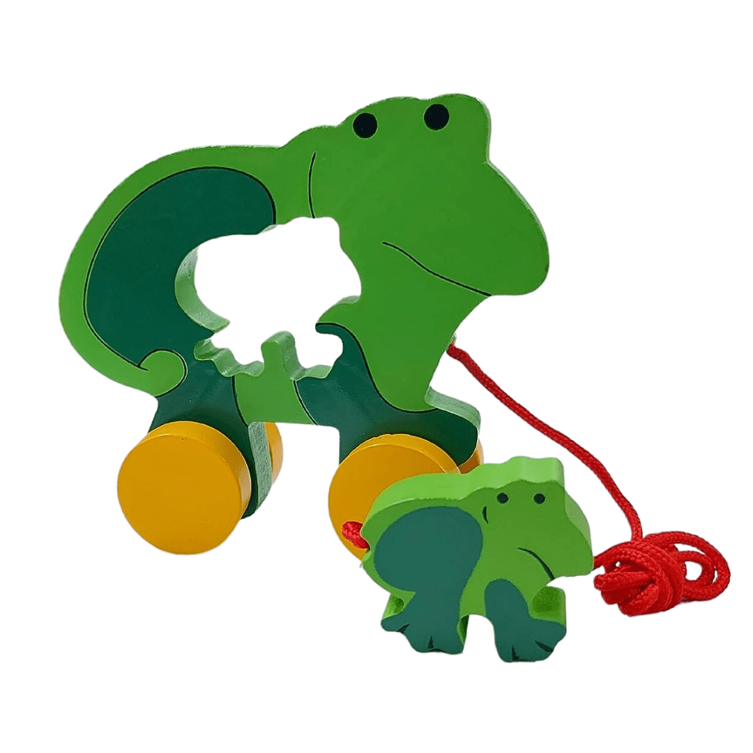 Lil Amigos Nest Wooden Mom and Baby Pull Along Toy - Adorable Frog Design for Babies & Toddlers - Perfect Indoor & Outdoor Toy for 1-Year Old's and Up