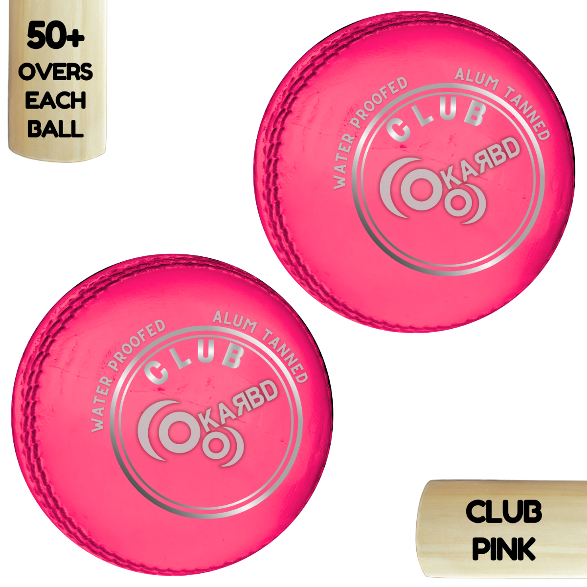 Cricket Leather Ball 4 Piece - 50+ Overs, Club Pink, Pack of 2