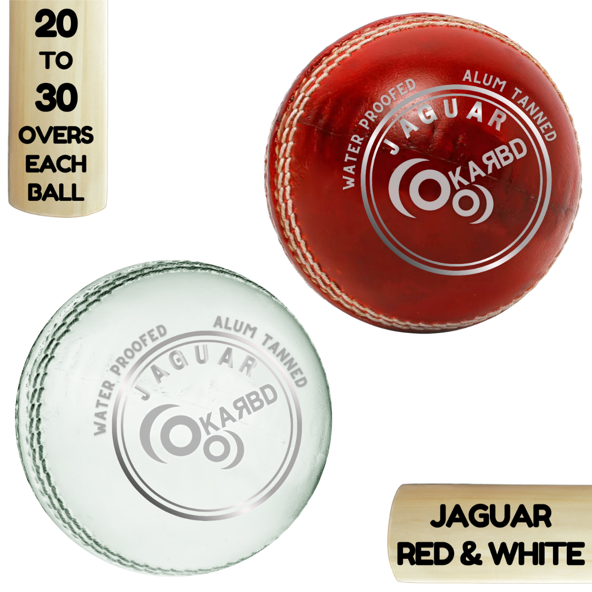 Cricket Leather Ball 4 Piece - 20 to 30 Overs, Jaguar Red & White, Pack of 2