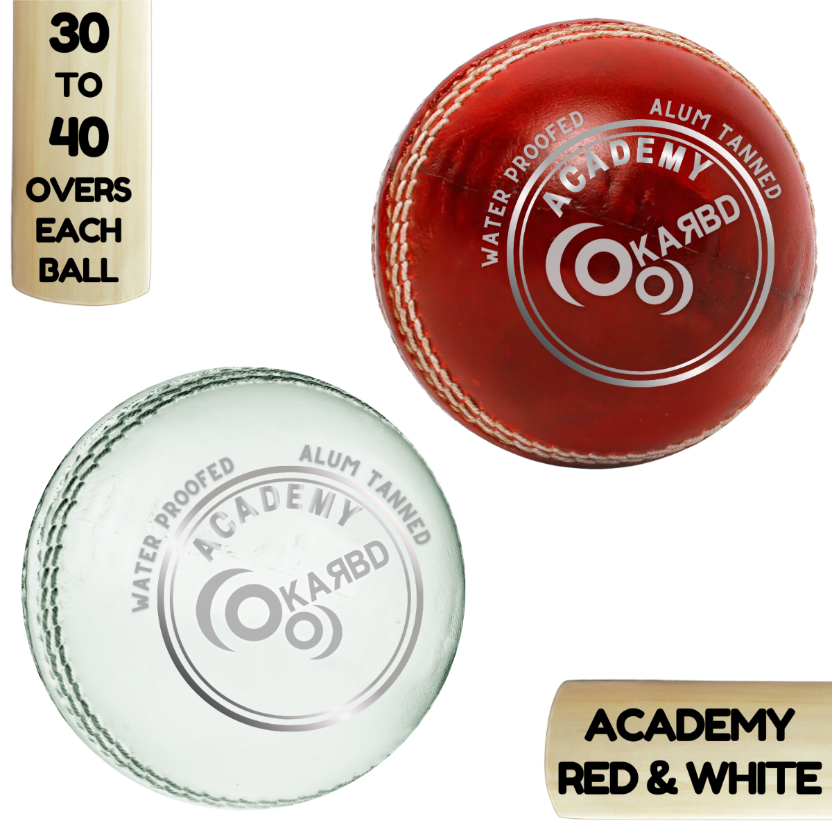 Cricket Leather Ball 4 Piece - 30 to 40 Overs, Academy Red & White, Pack of 2