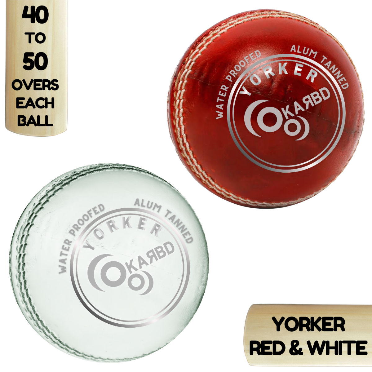 Cricket Leather Ball 4 Piece - 40 to 50 Overs, Yorker Red & White, Pack of 2