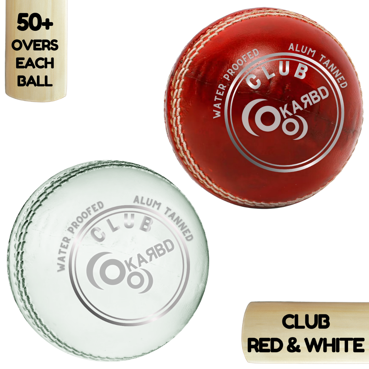 Cricket Leather Ball 4 Piece - 50+ Overs, Club Red & White, Pack of 2
