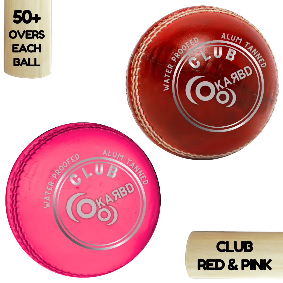 Cricket Leather Ball 4 Piece - 50+ Overs, Club Red & Pink, Pack of 2