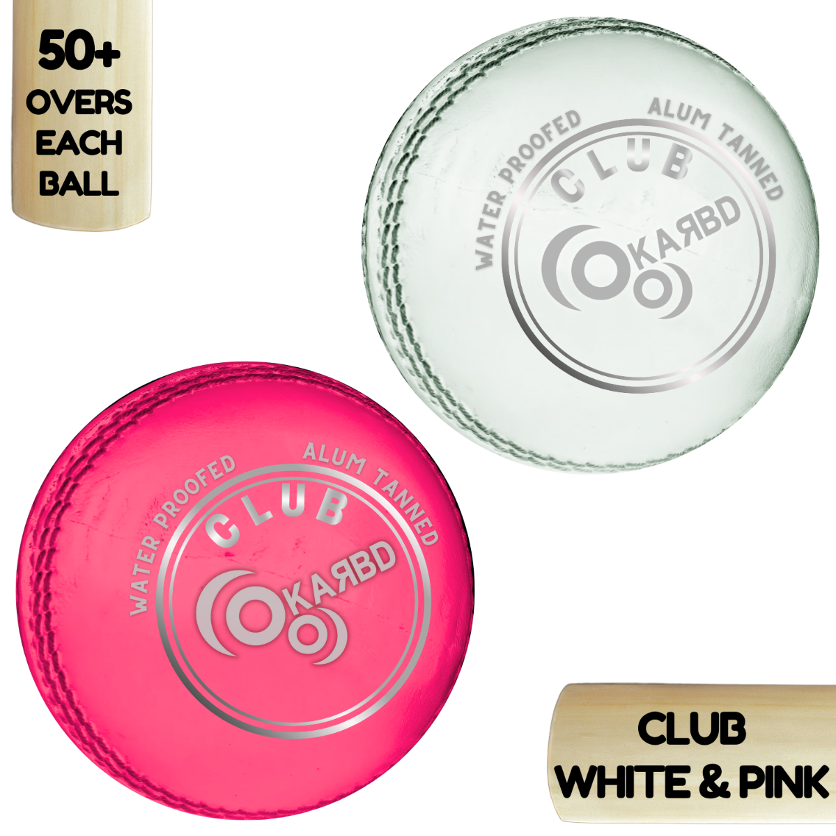 Cricket Leather Ball 4 Piece - 50+ Overs, Club White & Pink, Pack of 2