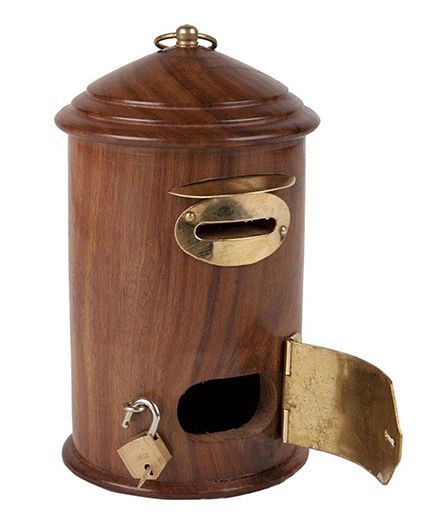 Wooden Letter Post Box Money Bank - Brown