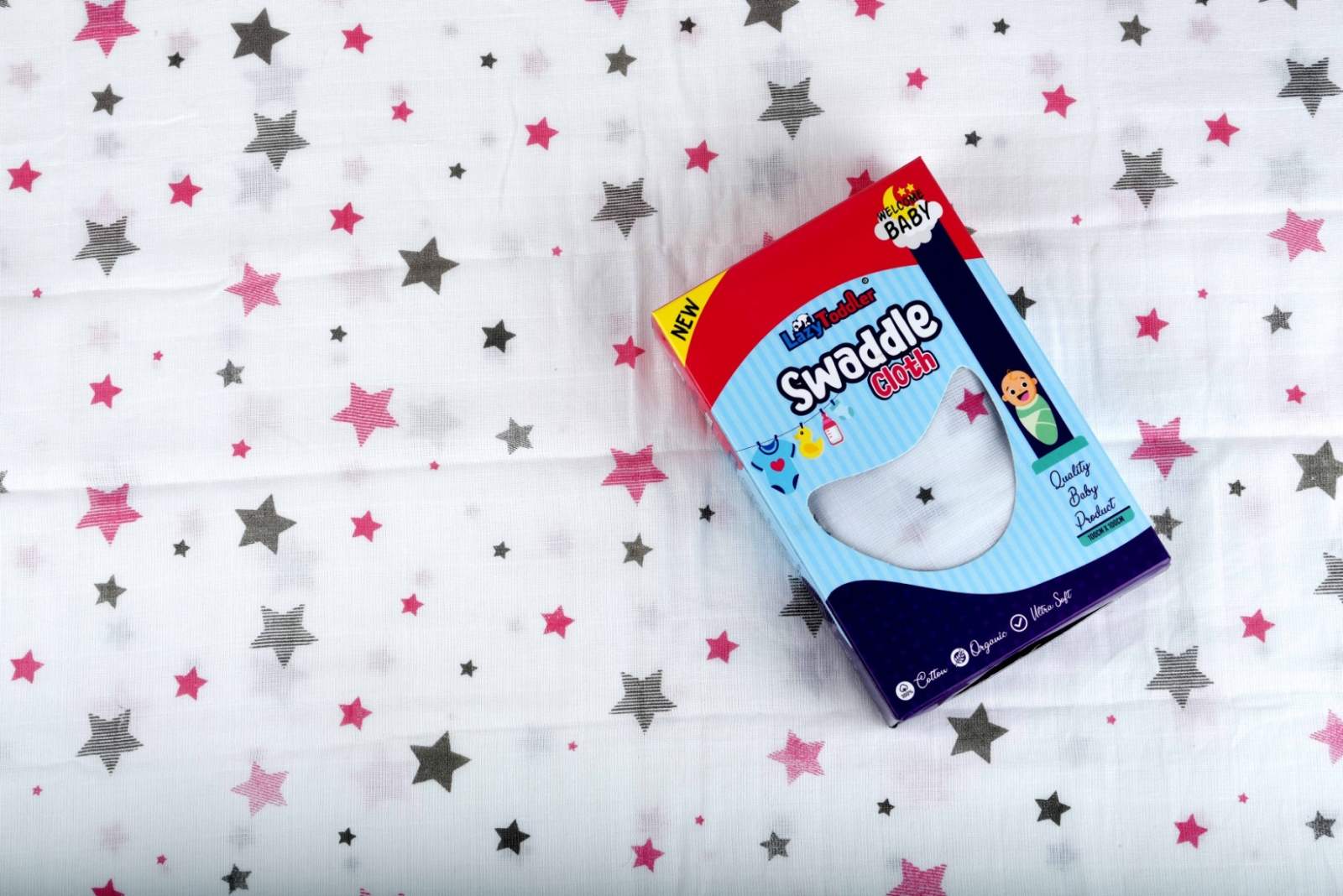 LazyToddler Cotton Organic Muslin Baby Swaddles Pink Star